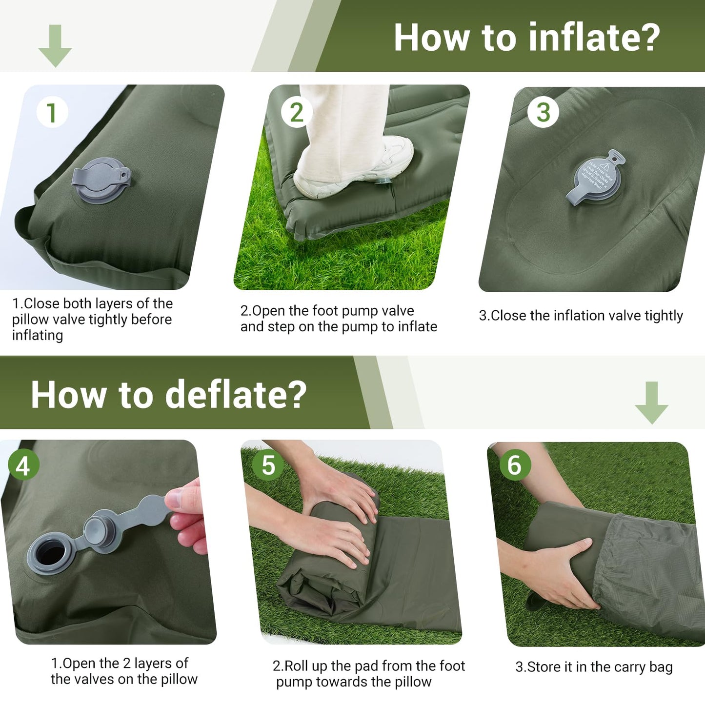 Double Camping Sleeping Pad 5.5", Elegear CumbreXโขSelf Inflating Air Sleeping Mats with Pillow Built-in Foot Pump, Inflatable Camping Mattress Compact for Tent,Cot Backpacking,Hiking,Camp,Travel,Green ๐ All In One Marketplace Canada