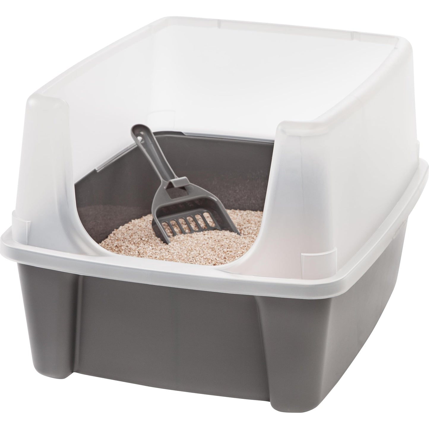 IRIS USA Large Cat Litter Box with Scatter Shield and Scoop, Open Top High Sided Cat Litter Pan, Gray ๐ All In One Marketplace Canada