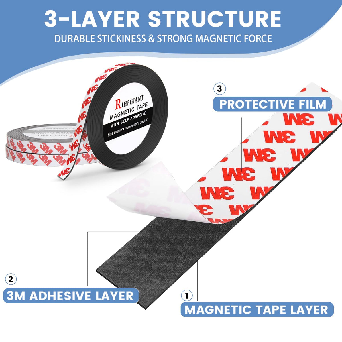 RIHEGAINT Magnetic Tape - 1/2" x 16ft Flexible Magnet Strips with 3M Strong Adhesive Backing - Perfect Fridge Magnets! ๐ All In One Marketplace Canada