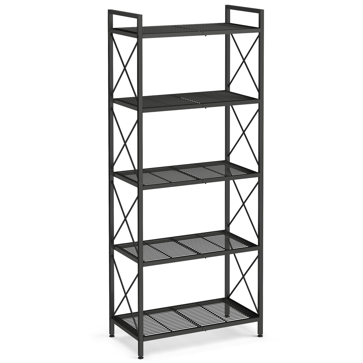 SONGMICS 5-Tier Metal Storage Rack, Shelving Unit with X Side Frames, Dense Mesh, 12.6 x 23.6 x 57.3 Inches, for Entryway, Kitchen, Living Room, Bathroom, Industrial Style, Ink Black UBSC165B01 🍁 All In One Marketplace Canada