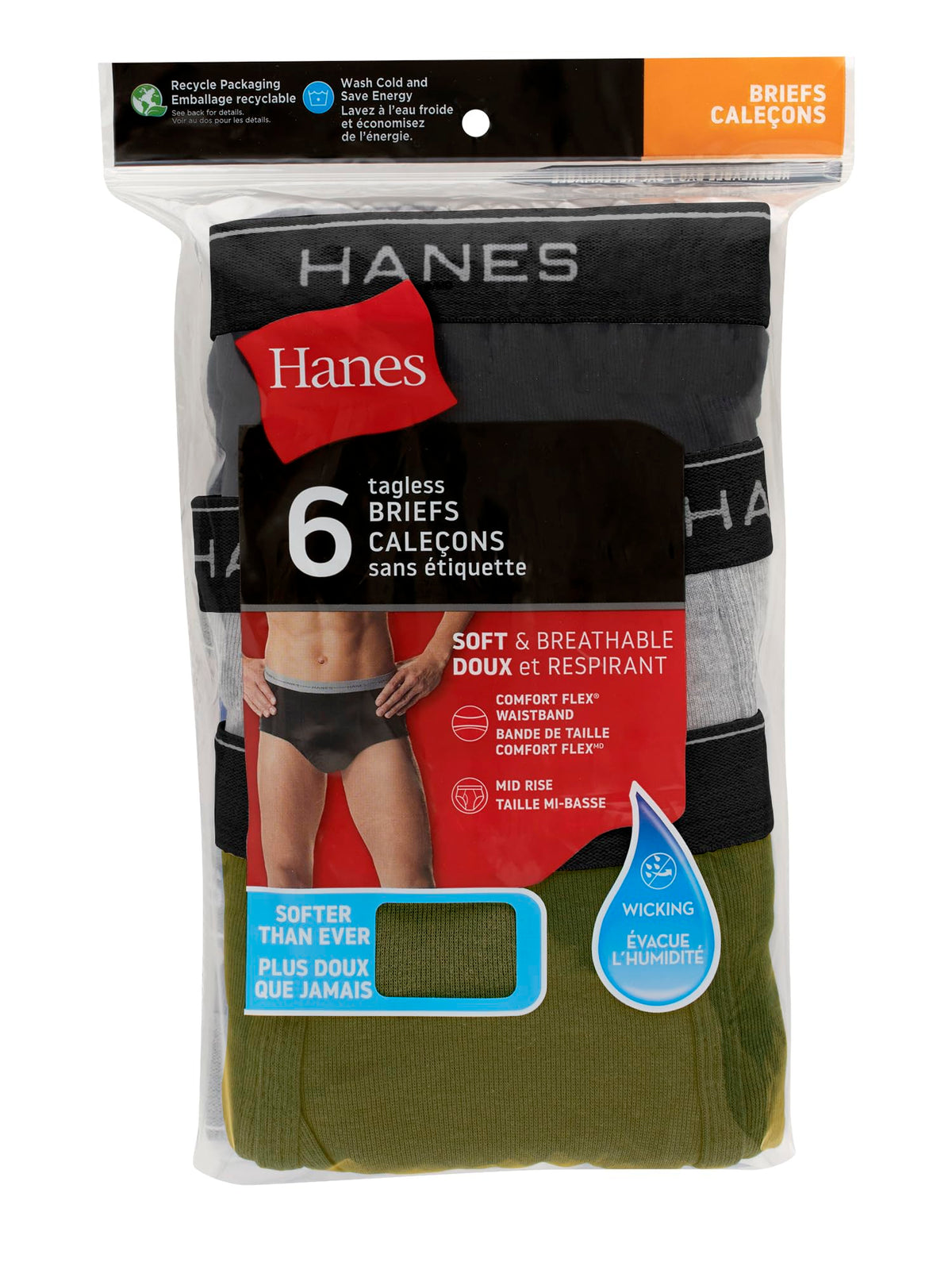 Hanes Mens 6-pack Exposed Waistband Mid-rise Briefs-underwear, White/Black, Small US ๐ All In One Marketplace Canada