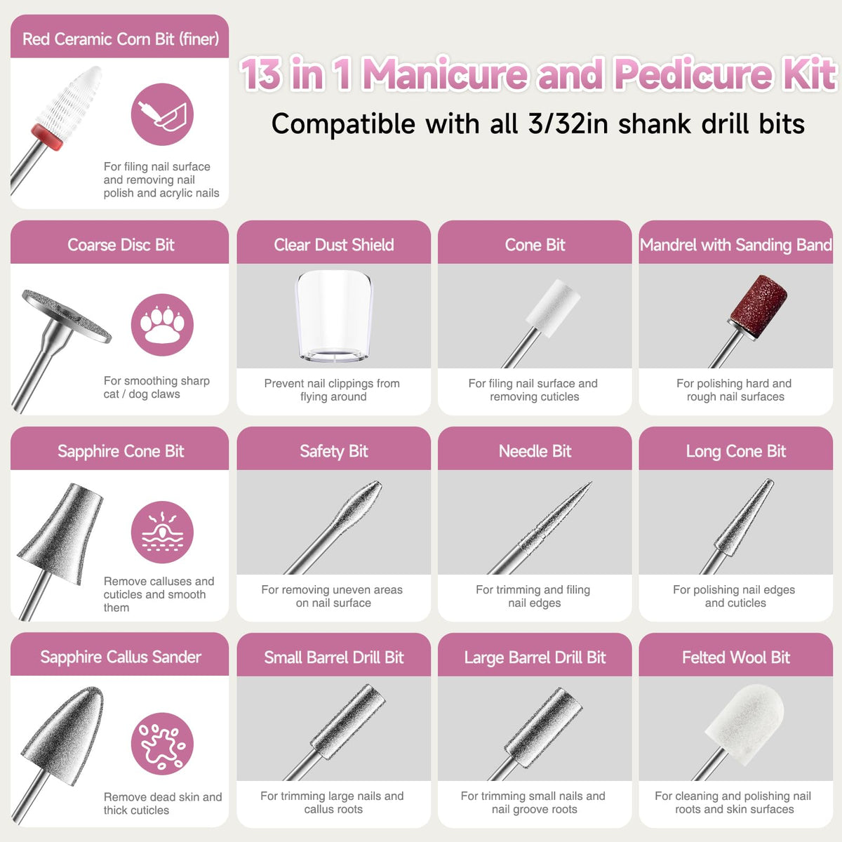 SnnyNyx Cordless Electric Nail Drill 35000 RPM, Professional Nail File Kit with LCD Display, 12 Bits & 36 Sanding Bands, Rechargeable Manicure Pedicure Kit for Acrylic Gel Nails, Salon & Home Use(Rose Gold) ๐ All In One Marketplace Canada
