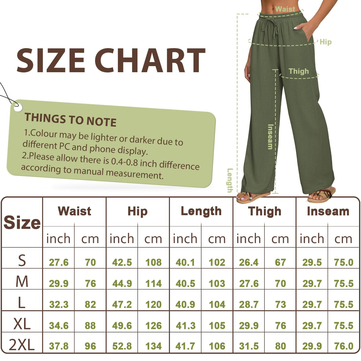 AISEW Women's Cotton Linen Palazzo Pants Drawstring Elastic Waist Casual Wide Leg Long Lounge Trousers with Pockets (Beige, 7031M) 🍁 All In One Marketplace Canada