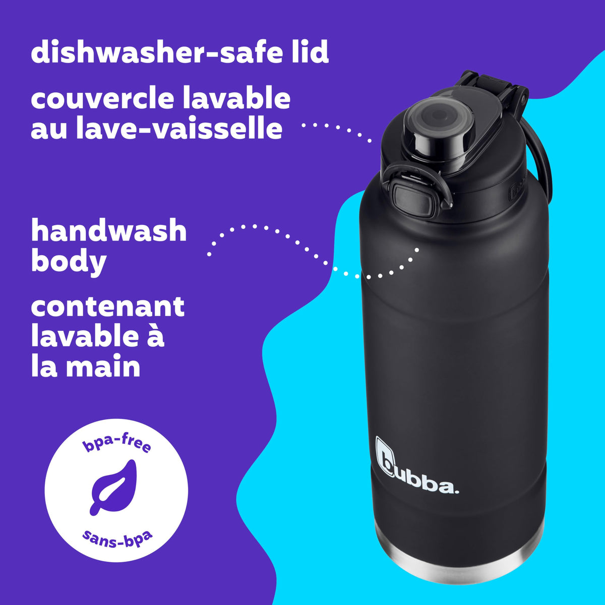 bubba Trailblazer Stainless Steel Water Bottle with Push Button Lid, 40 oz (1.18 L), Vacuum-Insulated, Rubberized Licorice ๐ All In One Marketplace Canada