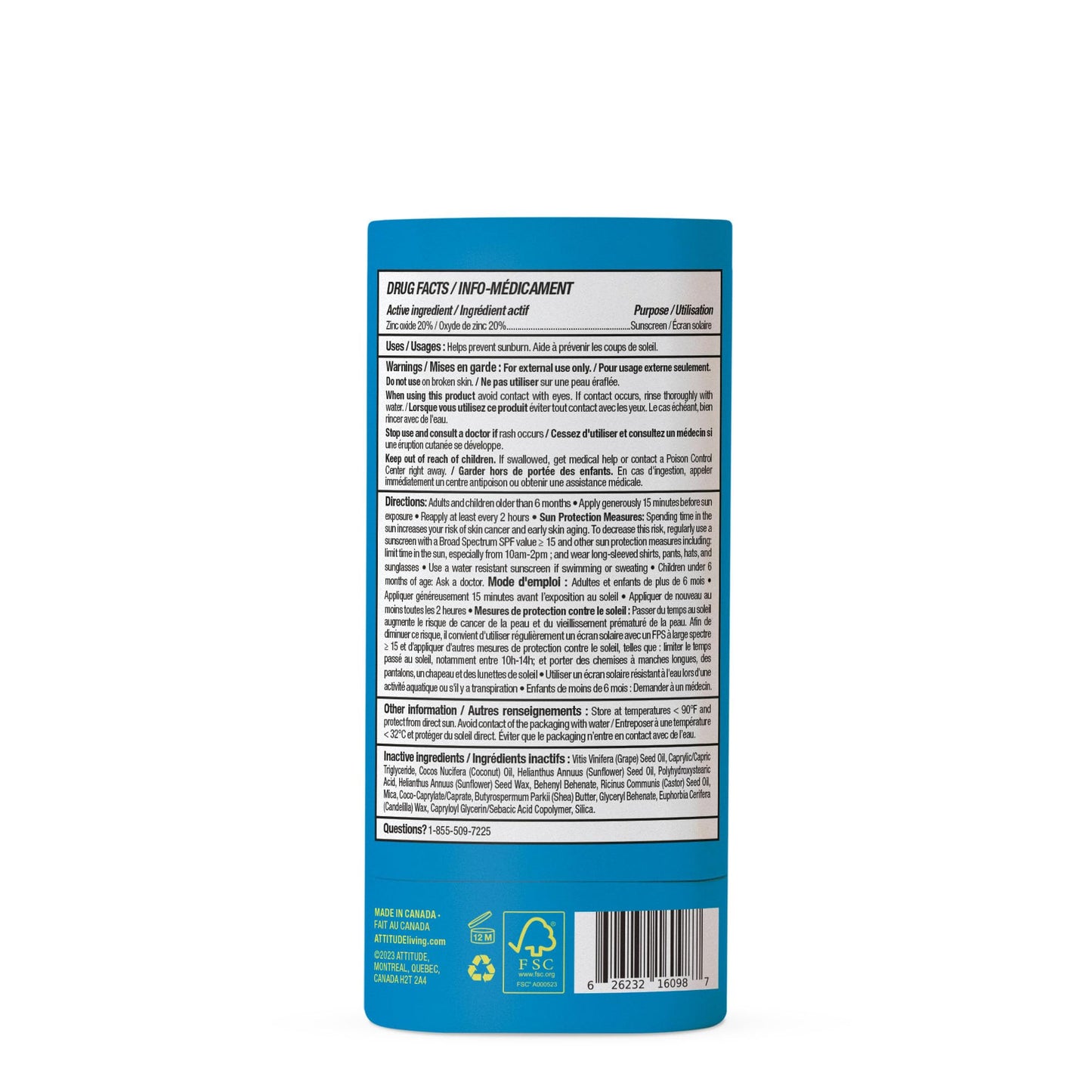 ATTITUDE Mineral Sunscreen Stick for Kids, SPF 30, Made in Canada, EWG Verified,Plastic-Free, Broad Spectrum UVA/UVB Protection with Zinc Oxide, Dermatologically Tested, Vegan, Unscented, 60 grams ๐ All In One Marketplace Canada
