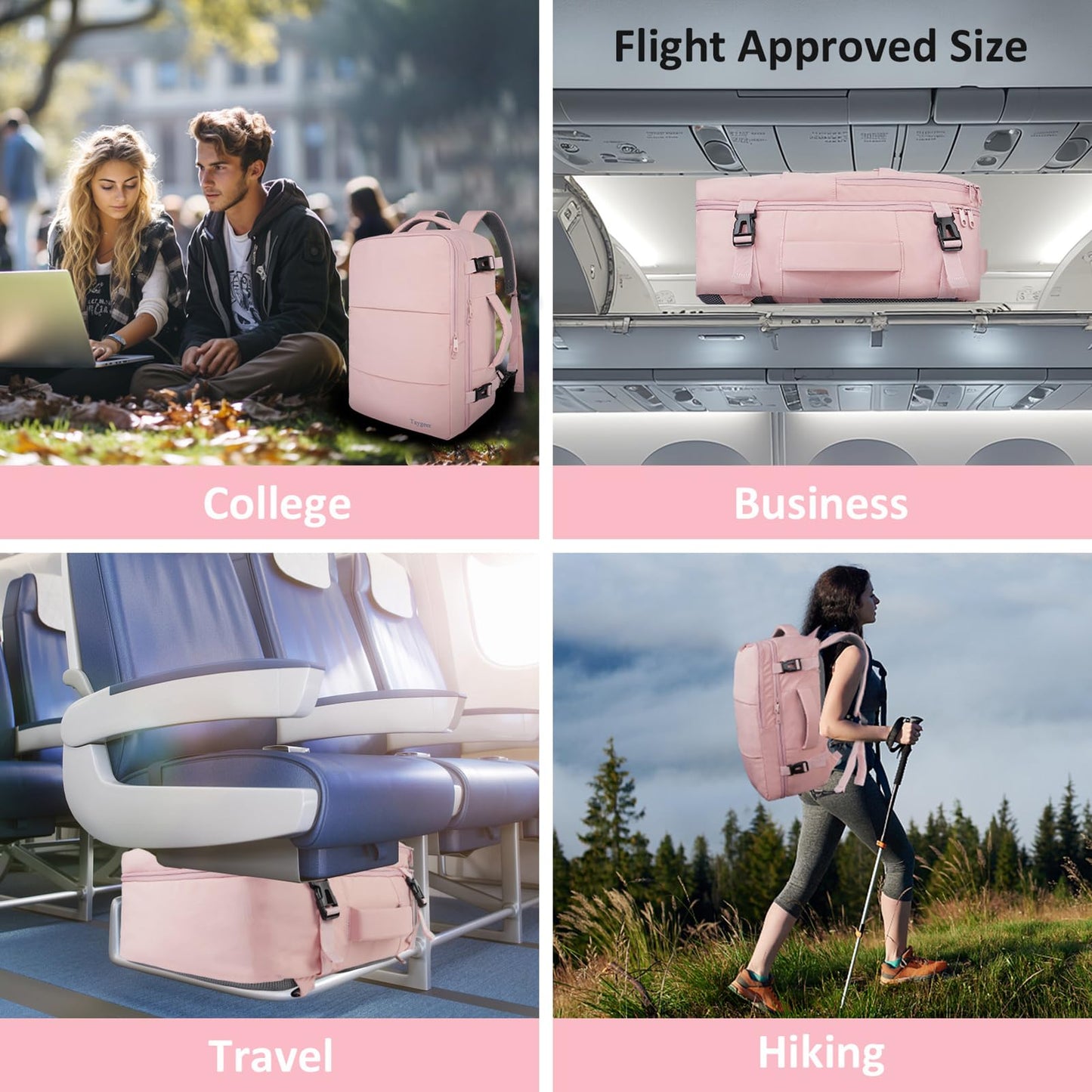 Taygeer Travel Backpack for Women, Carry On Backpack with Shoe Pouch, TSA 15.6inch Laptop Backpack Flight Approved, College Nurse Bag Casual Daypack for Weekender Business Hiking, Pink ๐ All In One Marketplace Canada