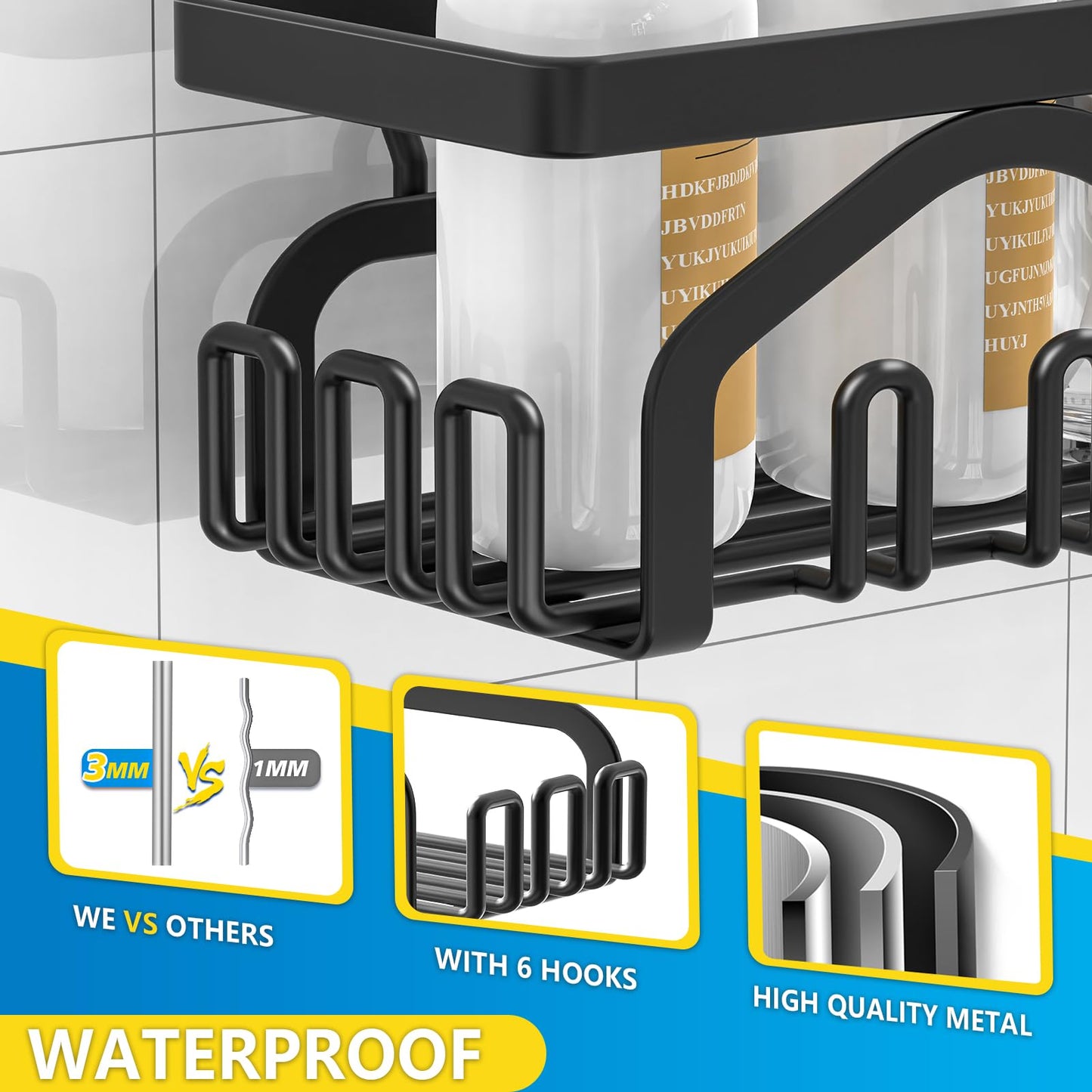 Coraje Adhesive Shower Caddy, 5-Pack Shower Shelves, Large Capacity Load Bearing 40 LBS Shower Organizer, No Drilling Shower Shelf, Rustproof Stainless Steel Bathroom Shower Storage, Black 🍁 All In One Marketplace Canada