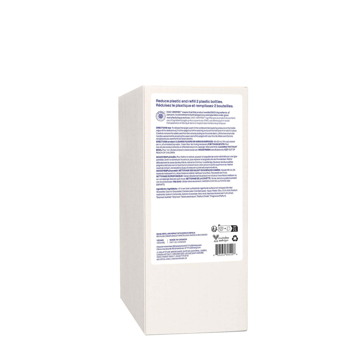 ATTITUDE Floor Cleaner Refill, EWG Verified, Streak-Free, Vegan & Plant-Based for Tile, Wood & Laminate Floors, Made in Canada, Citrus Zest Scent, 2 Liters 🍁 All In One Marketplace Canada