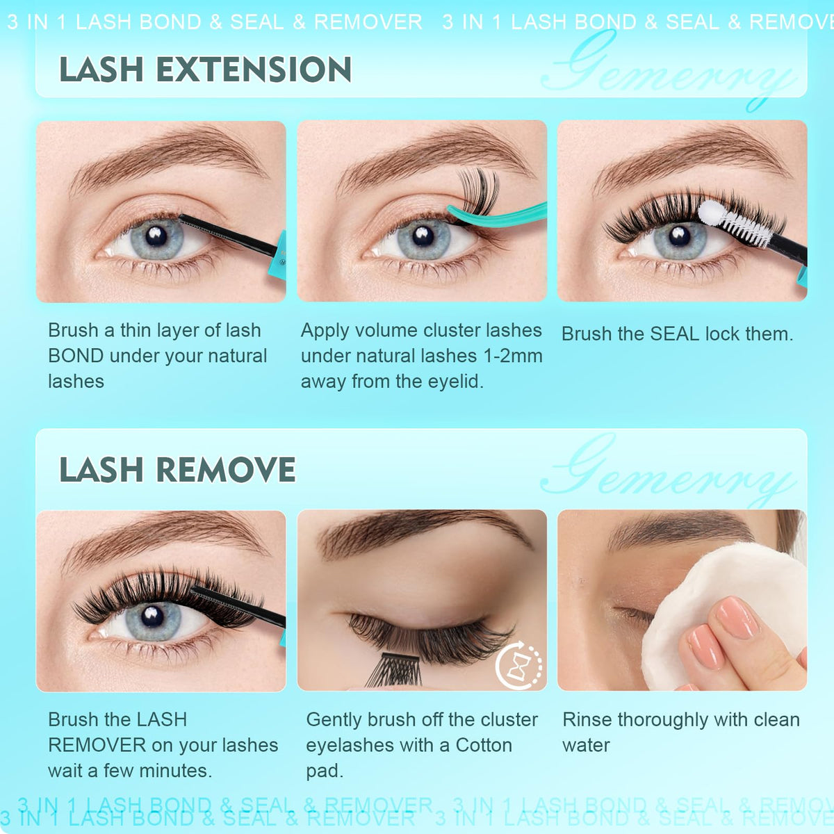 GEMERRY 3-IN-1 Lash Glue Lash Bond and Seal and Remover Clusters Lashes Glue Black Cluster Eyelash Glue Waterproof Long Lasting DIY Eyelash Extension at Home Latex-Free 9ML ๐ All In One Marketplace Canada