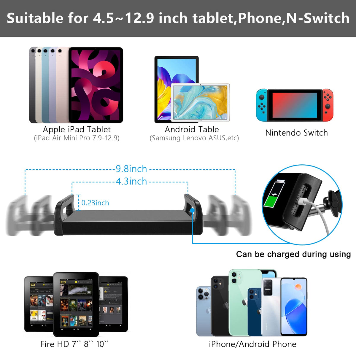 SAMHOUSING Tablet Floor Stand, Adjustable Universal 360-degree Rotatable Metal Tablet Holder, Phone Stand for iPad/iPhoneX/iPad Pro or Other 4.7~12.9 Inch-Screen Devices (Black) ๐ All In One Marketplace Canada