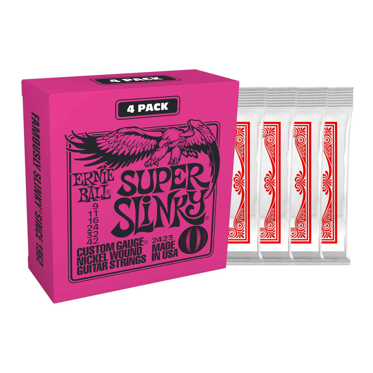 Ernie Ball Super Slinky Nickel Wound Electric Guitar Strings 4 Pack - 9-42 Gauge (P02423) ๐ All In One Marketplace Canada