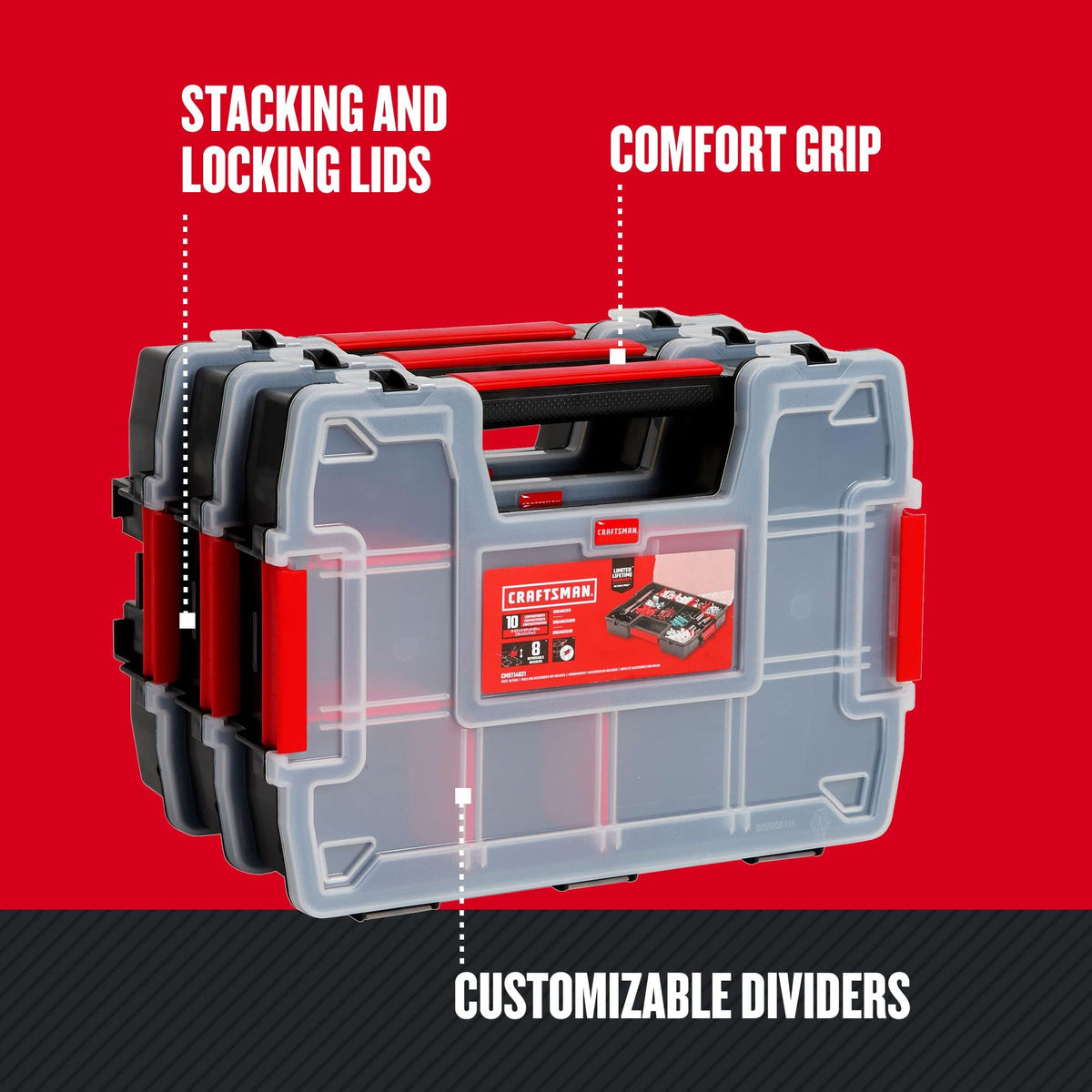 CRAFTSMAN Storage Organizer, Small Parts Organizer, 3-Packs with 10-Compartments, Lid Includes Secure Latch (CMST60964M) ๐ All In One Marketplace Canada
