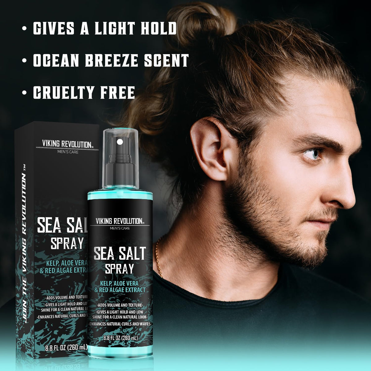 Viking Revolution - Sea Salt Spray Hair Men - 240ml - Texturizing Spray with Kelp, Aloe Vera & Red Algae Extract - Hairspray to Add Volume & Texture - Beach Hair Spray - Gifts For Men π All In One Marketplace Canada