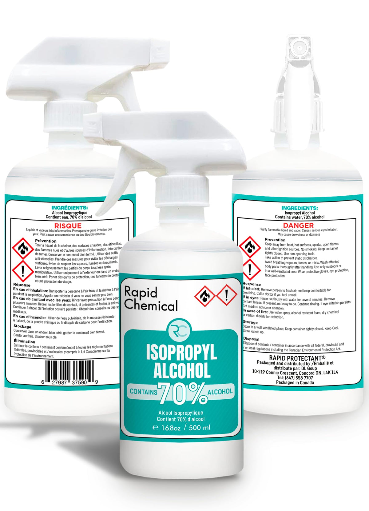 Isopropyl Alcohol Spray 70% - Rubbing Alcohol 70 Percent - 500ml - USP Grade - Made in Canada (1 spray bottle, 500ml) ๐ All In One Marketplace Canada