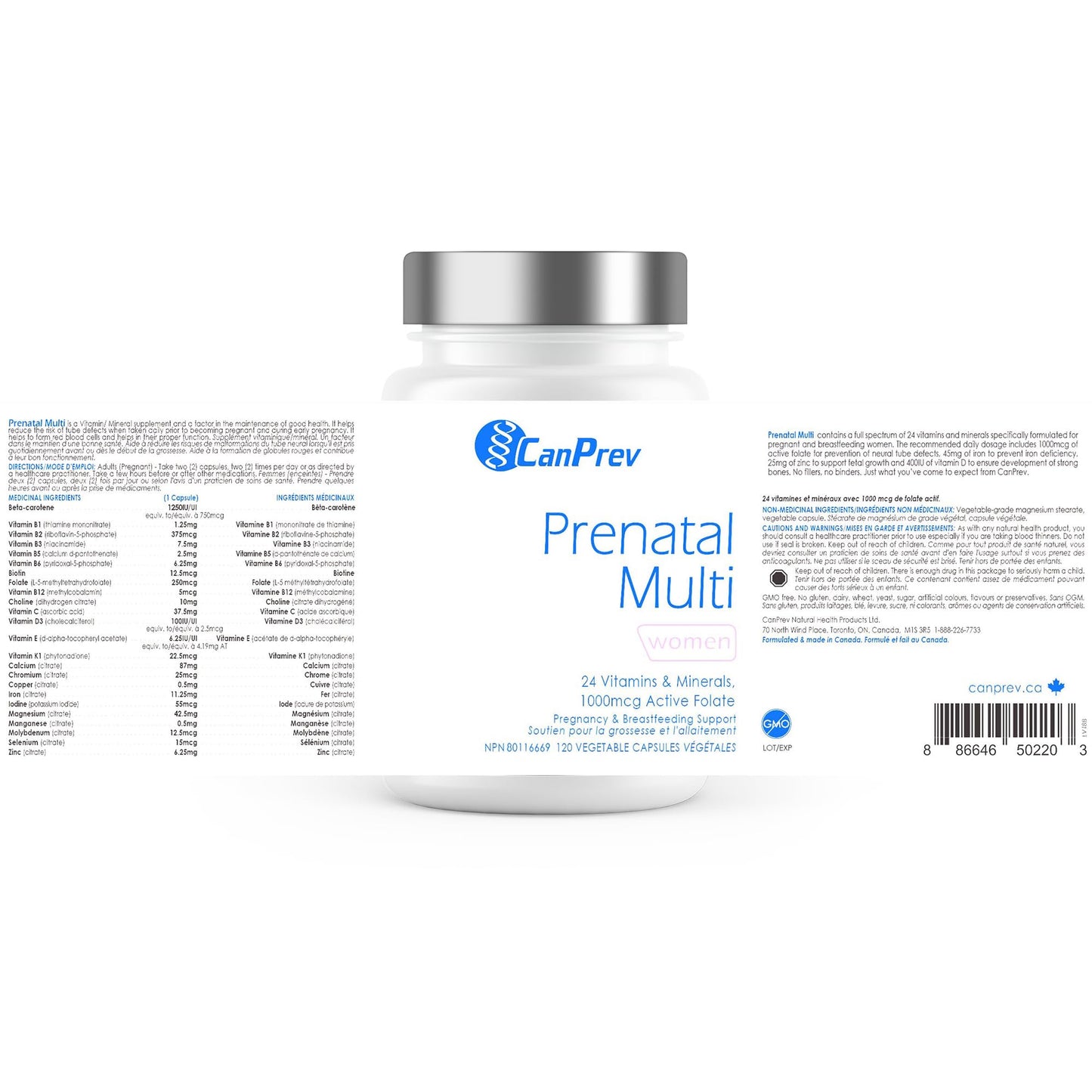 CanPrev Prenatal Multi 120 Caps 30-Day Supply - Prenatal Vitamins with Folic Acid for Pregnancy & Breastfeeding, Women's Prenatal Multivitamin & Mineral, 1000 mcg Active Folate - Non-GMO & Gluten-Free ๐ All In One Marketplace Canada