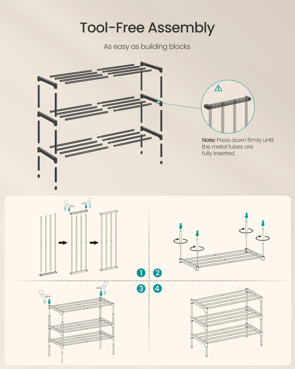 SONGMICS 3-Tier Shoe Rack for Closet, Compact Metal Shoe Organizer Shelf for Entryway, Bedroom, Small Spaces, Stackable, 11.8 x 24.5 x 19.1 Inches, Black ULSA123BH01 ๐ All In One Marketplace Canada