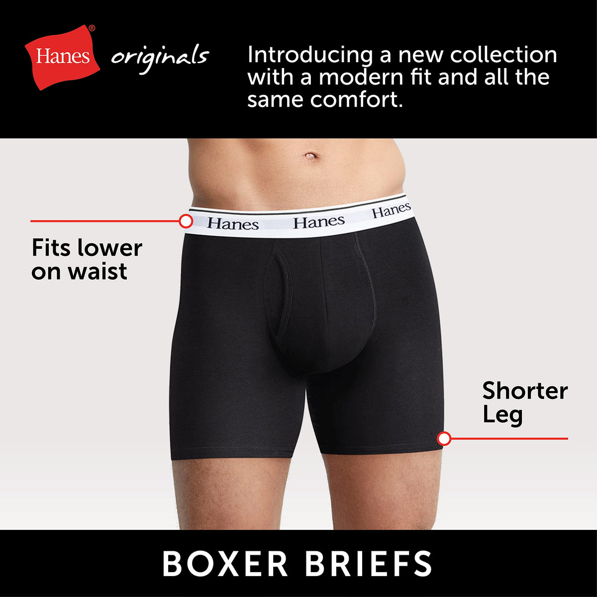 Hanes Originals Men's Boxer Briefs, Stretch Cotton Moisture-Wicking Underwear, Modern Fit Low Rise, Pack of 4, Grey/Black assortement, Size Small ๐ All In One Marketplace Canada
