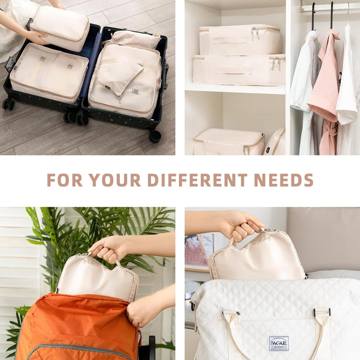 BAGAIL 8 Set Packing Cubes, Lightweight Travel Luggage Organizers with Shoe Bag, Toiletry Bag & Laundry Bag (Cream) ๐ All In One Marketplace Canada