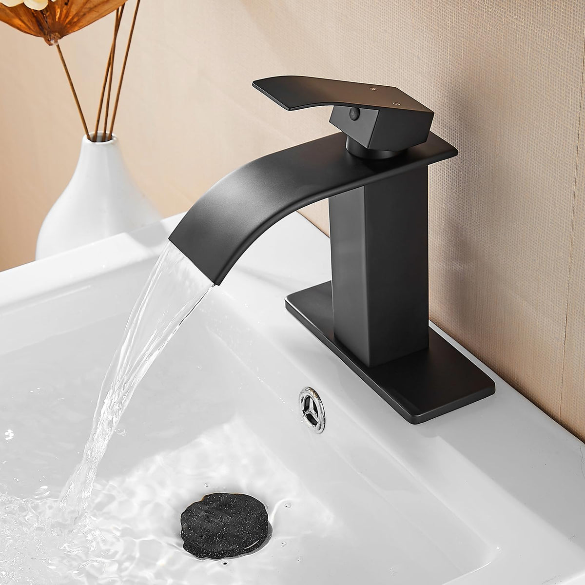 Fransiton Black Bathroom Faucet Bathroom taps 1 or 3 Hole Bathroom Sink Faucet Single Handle washroom Waterfall Faucet with Deck and Pop-up Drain ๐ All In One Marketplace Canada