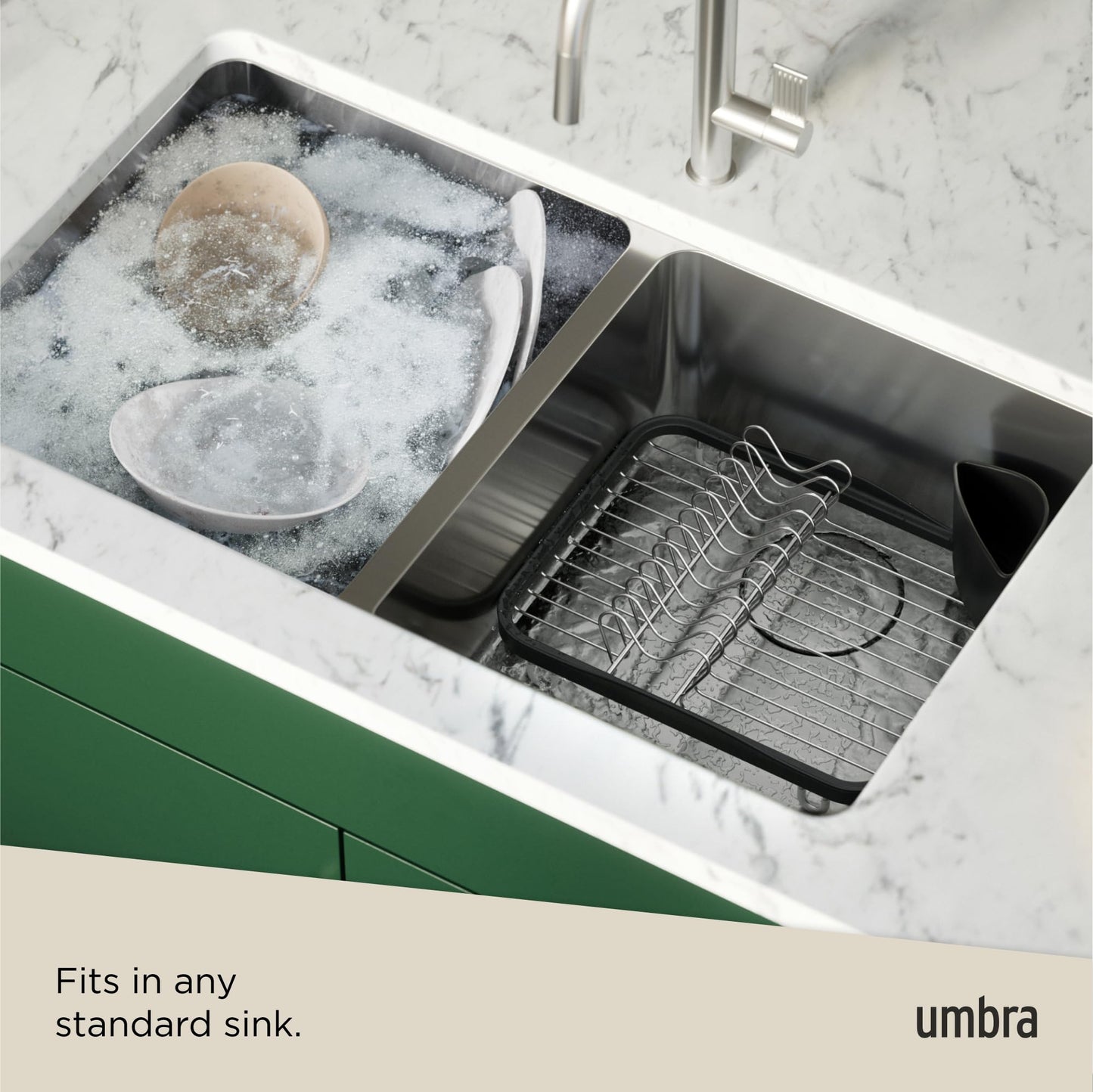 Umbra Sinkin Dish Drying Rack – Drainer Caddy with Removable Cutlery Holder – Use in Sink or On Counter, Standard, Black/Nickel 🍁 All In One Marketplace Canada