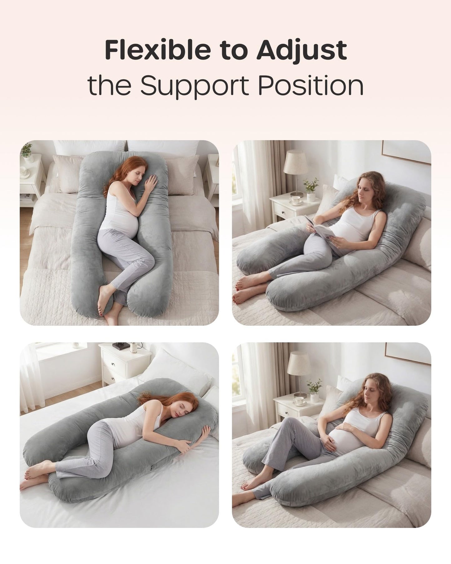 Nuliie Pregnancy Pillow for Sleeping, U Shaped Full Body Pillow Pregnancy Pillows, Maternity Pillow Support for Back, HIPS, Legs for Pregnant Women, with Washable Velvet Cover (Grey) đ All In One Marketplace Canada