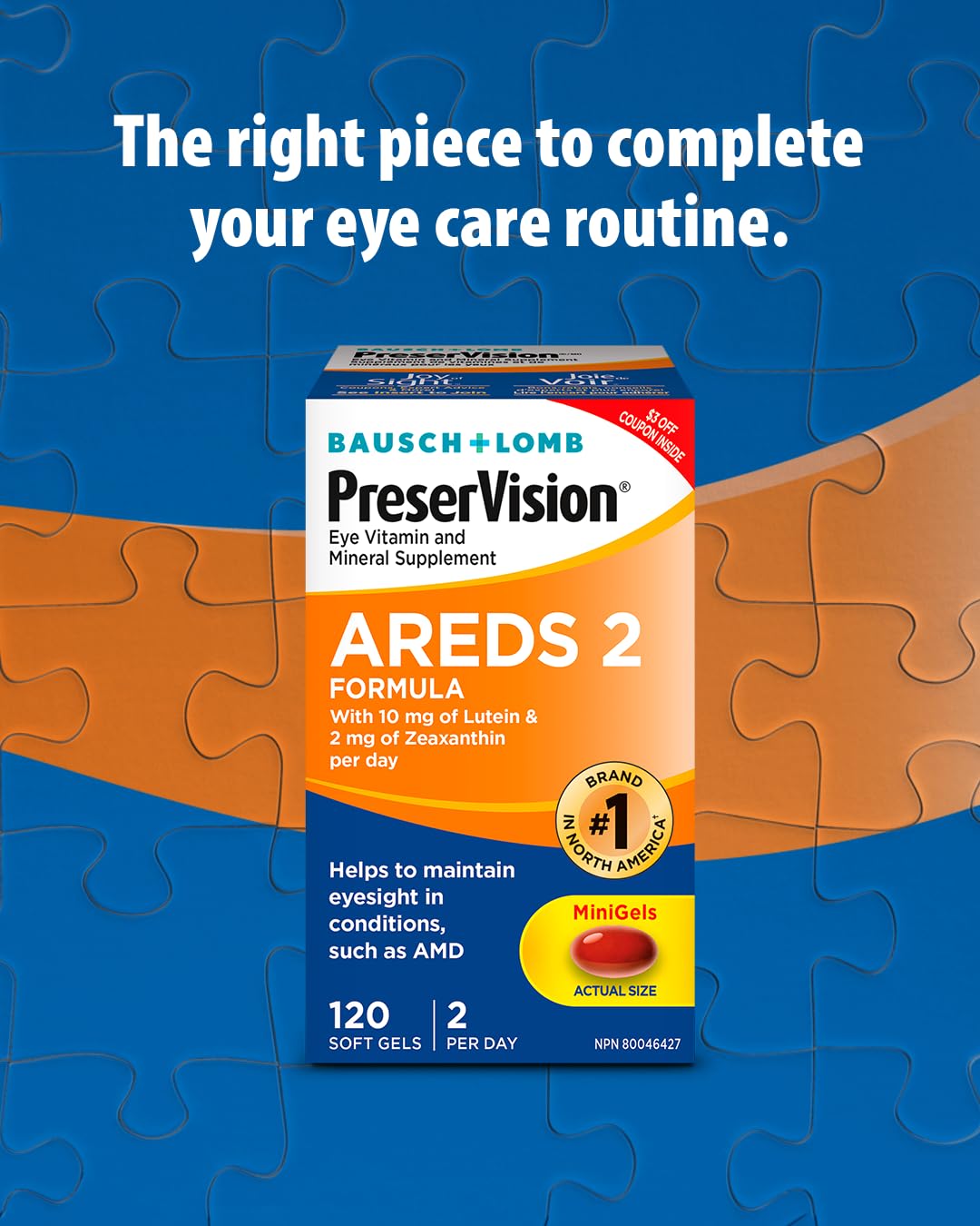 PreserVision AREDS 2 Eye Vitamin & Mineral Supplement, Contains Lutein, Vitamin C, Zeaxanthin, Zinc, Vitamin E, Eye Health Supplements for Adults, 120 Mini Soft Gels (packaging may vary) ๐ All In One Marketplace Canada