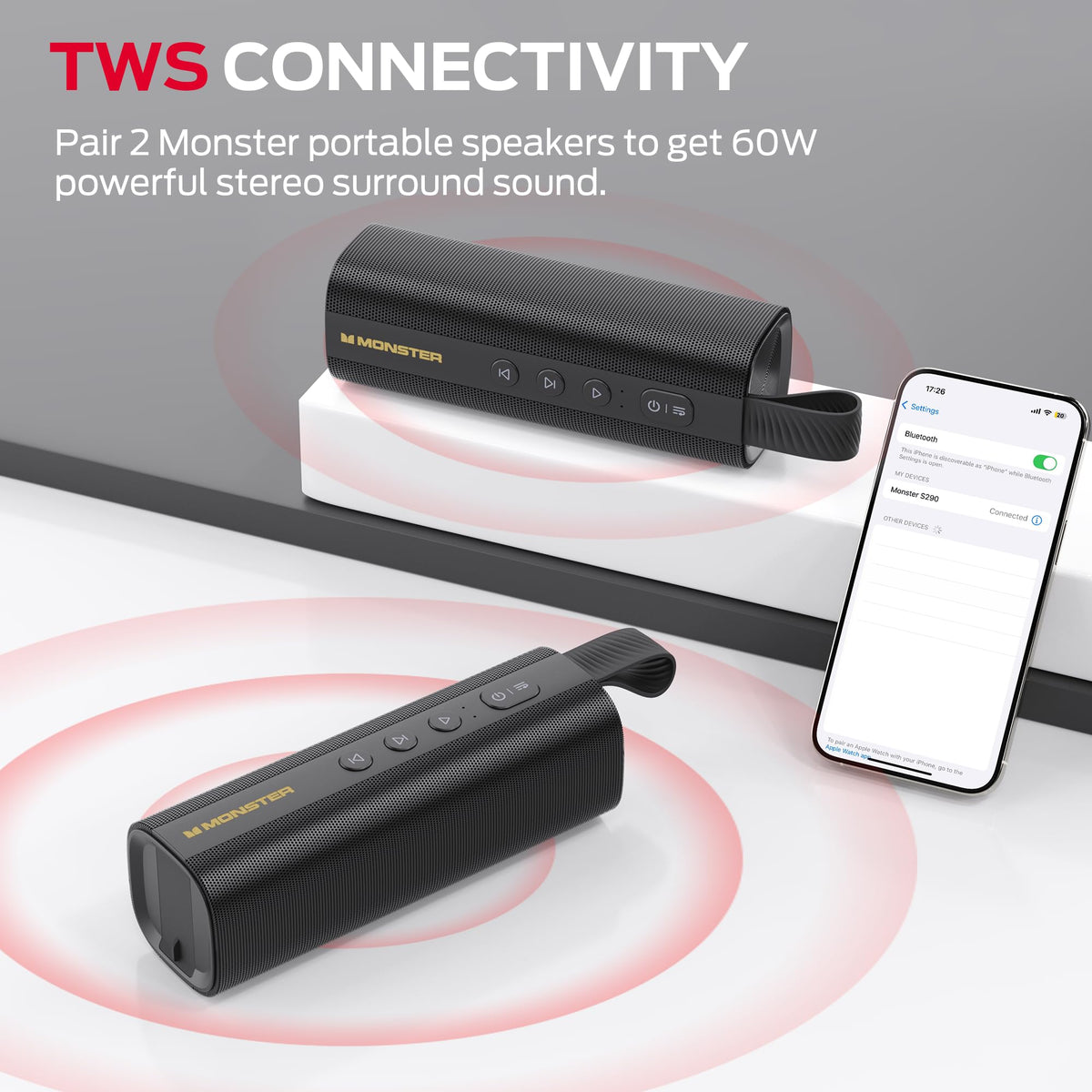 Monster S290 Bluetooth Speaker, Portable Bluetooth Speaker with 30W Loud Stereo Sound, Bluetooth 6.0, 20H Playtime, TWS Pairing, Support AUX/TF Card, IPX6 Waterproof Wireless Speaker for Home, Travel 🍁 All In One Marketplace Canada