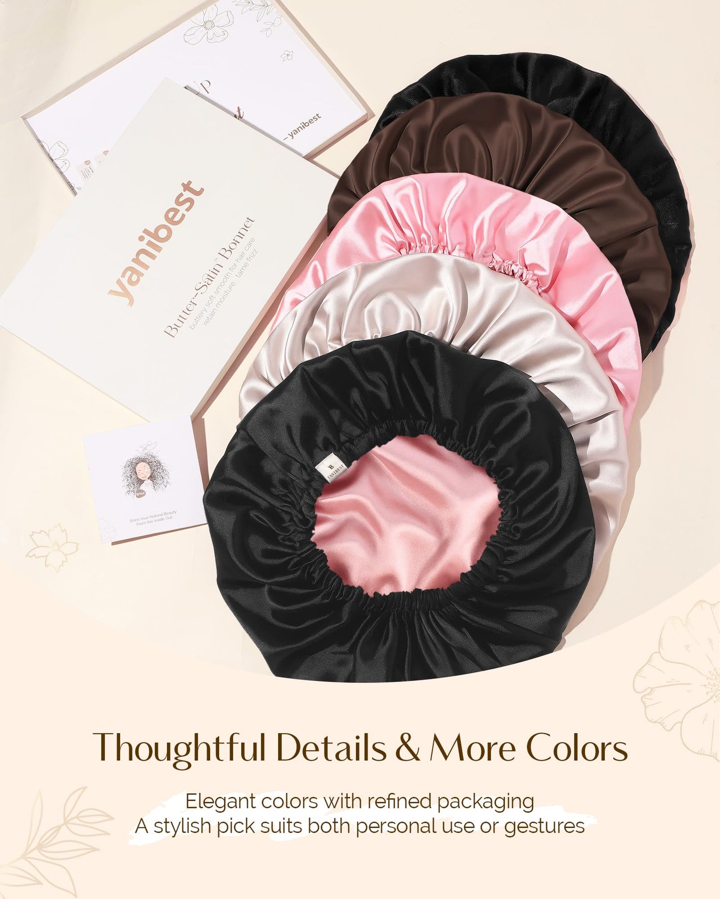 YANIBEST Silk Bonnet Satin Bonnet for Sleeping Women and Men, Adjustable Double Layer Hair Bonnet for Curly Hair Pink ๐ All In One Marketplace Canada