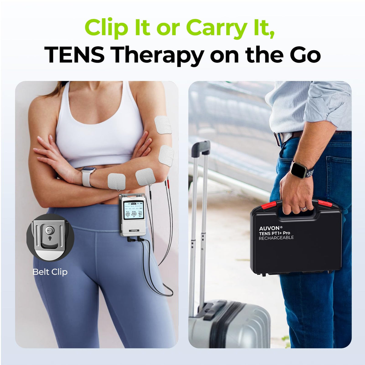 AUVON Rechargeable TENS Machine EMS Muscle Stimulator, Digital TENS Unit with 8 Customizable Modes, Electronic Massager for Sciatica, Shoulder & Back Pain Relief, 12 Pads, A Carry Case š All In One Marketplace Canada