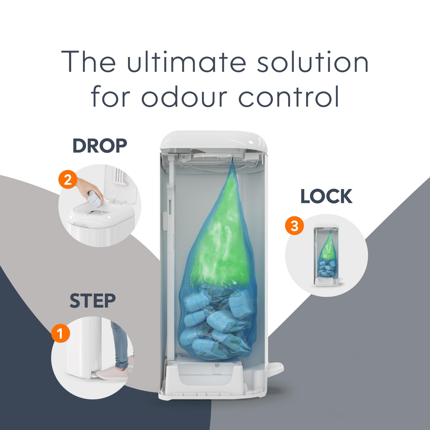 Diaper Genie Platinum Diaper Pail, White - Made in Durable Stainless Steel and Includes 1 Easy Roll Refill with 18 Bags ๐ All In One Marketplace Canada