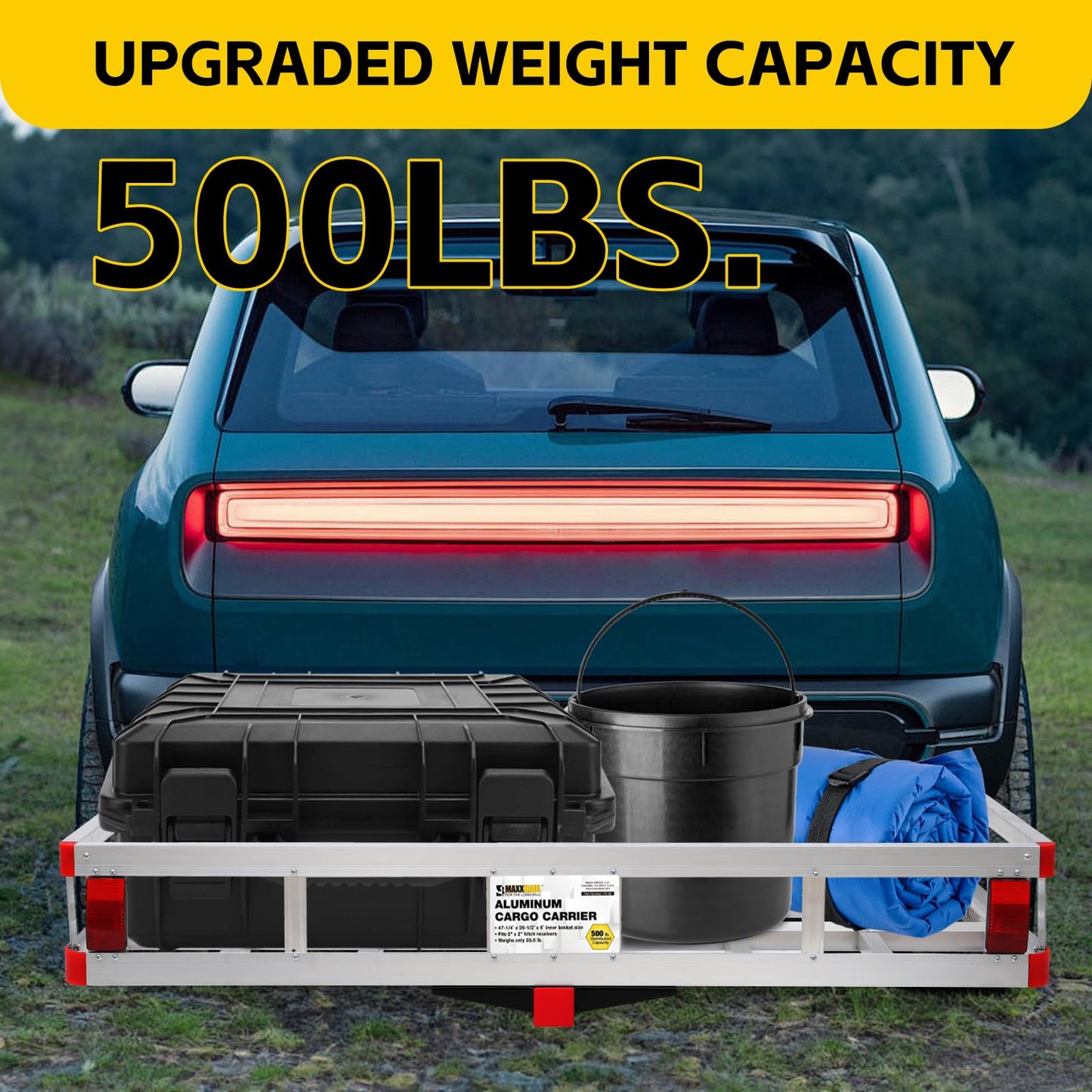 MaxxHaul 70108 49 Inch x 22.5 Inch Hitch Cargo Carrier - Trailer Hitch Mount Aluminum Cargo Carrier With High Side Rails For RV's, Trucks, SUV's, Vans, Cars With 2 Inch Hitch Receiver - 500-lb Load Capacity , Grey ๐ All In One Marketplace Canada