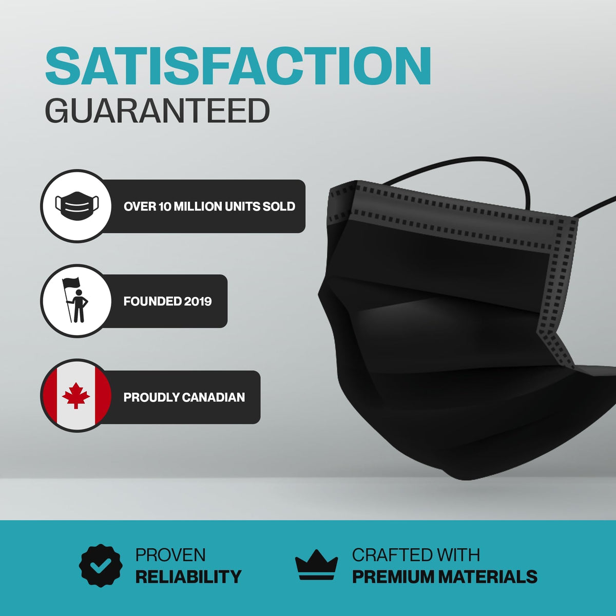 SURESAFE Premium Black Mask - Disposable Face Mask Pack of 100, 3 Ply face mask with Ear Loop, Women and Men Face Mask, High Filtration ๐ All In One Marketplace Canada