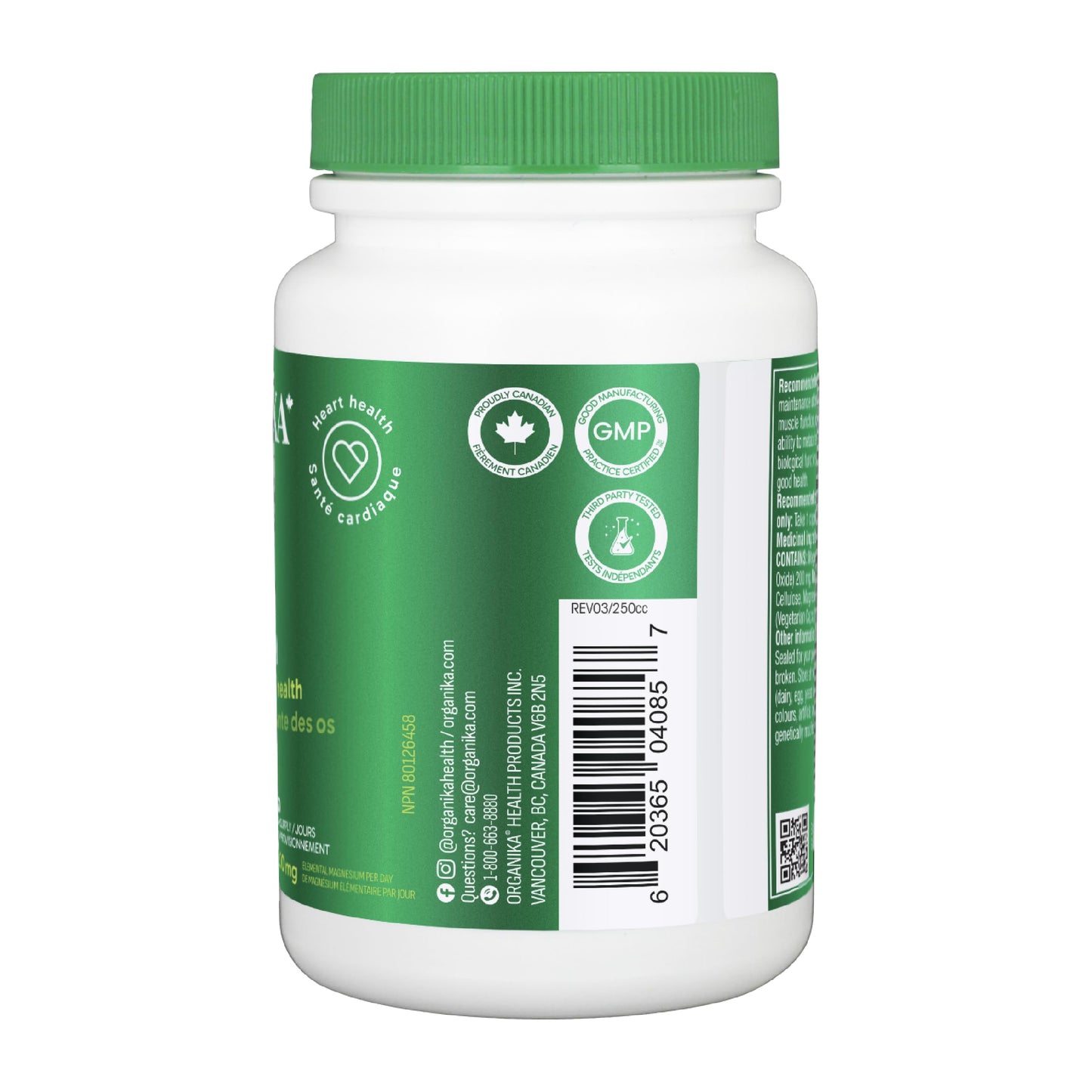 Organika Canadian-Made Magnesium Bisglycinate - 200mg, High Absorption, Muscle Recovery, Heart Support, 120vcaps ๐ All In One Marketplace Canada