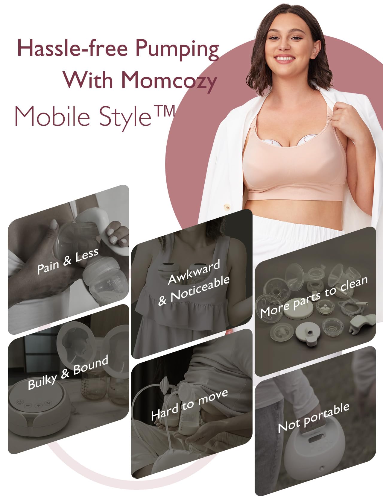 Momcozy Breast Pump Hands Free Mobile Style | M6, Wearable Breastfeeding Pump Ideal Rhythm for More Milk, DoubleFit Flange More Fit & Discreet with 3 Modes & 9 Levels, 24mm (Cozy Red, 2 Count) ๐ All In One Marketplace Canada
