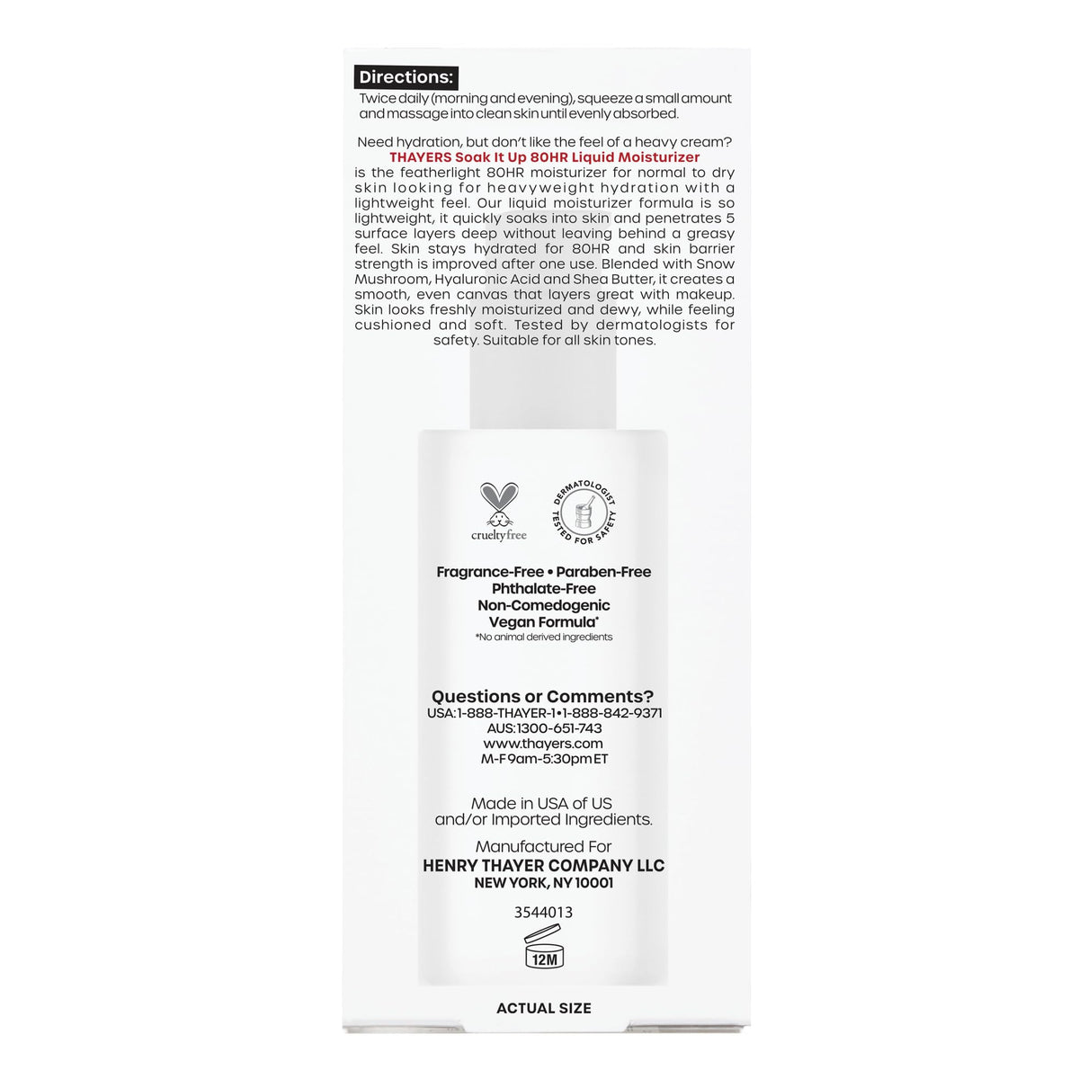 THAYERS Soak It Up 80HR Liquid Moisturizer, with HYALURONIC ACID and Snow Mushroom, Dermatologist Tested Skin Care for Normal to Dry Skin, Lightweight Formula, 75 ml ๐ All In One Marketplace Canada