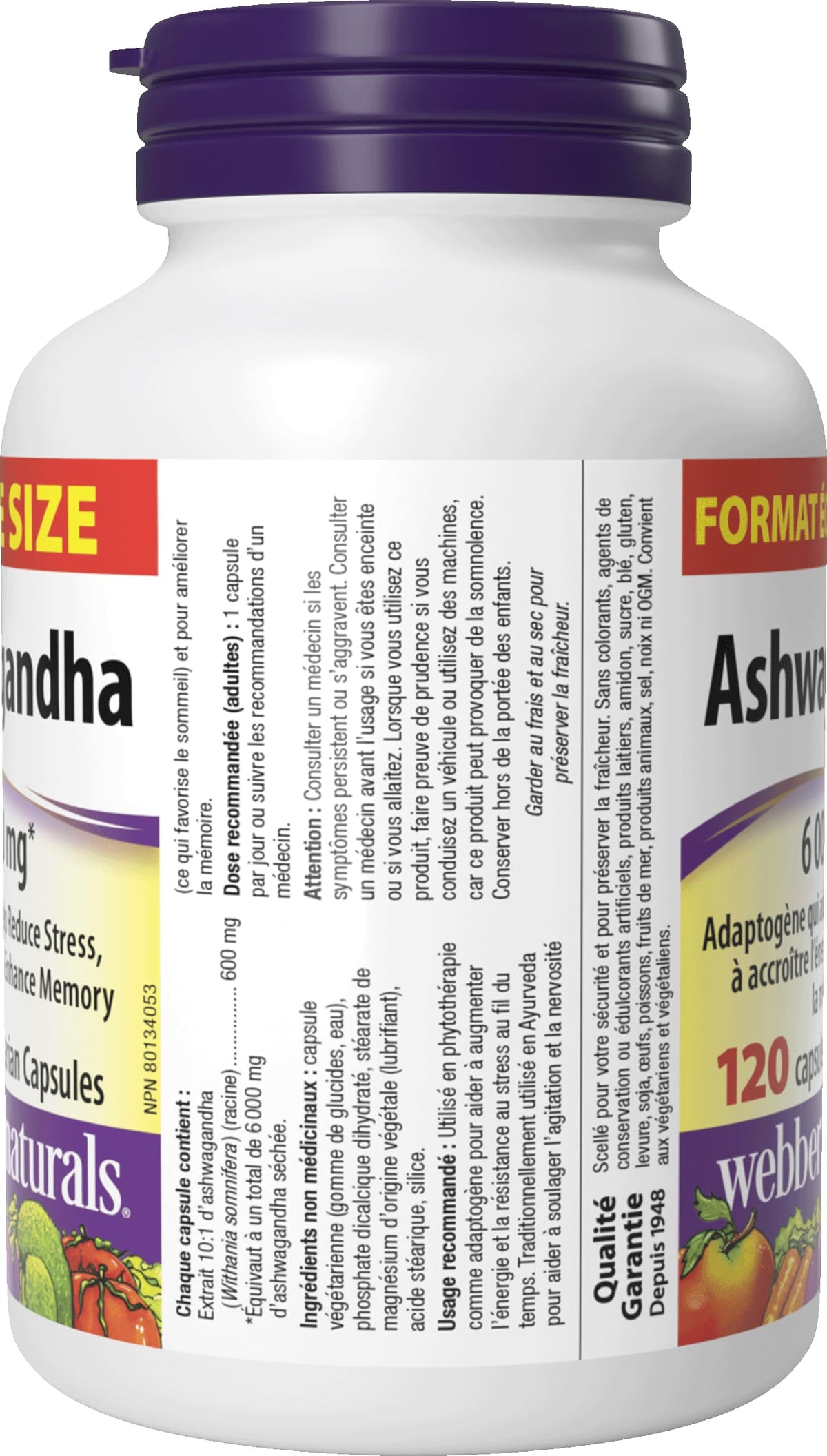 Webber Naturals Ashwagandha 6000 mg, 120 Capsules, Adaptogen to Help Reduce Stress & Increase Energy, Vegan ๐ All In One Marketplace Canada