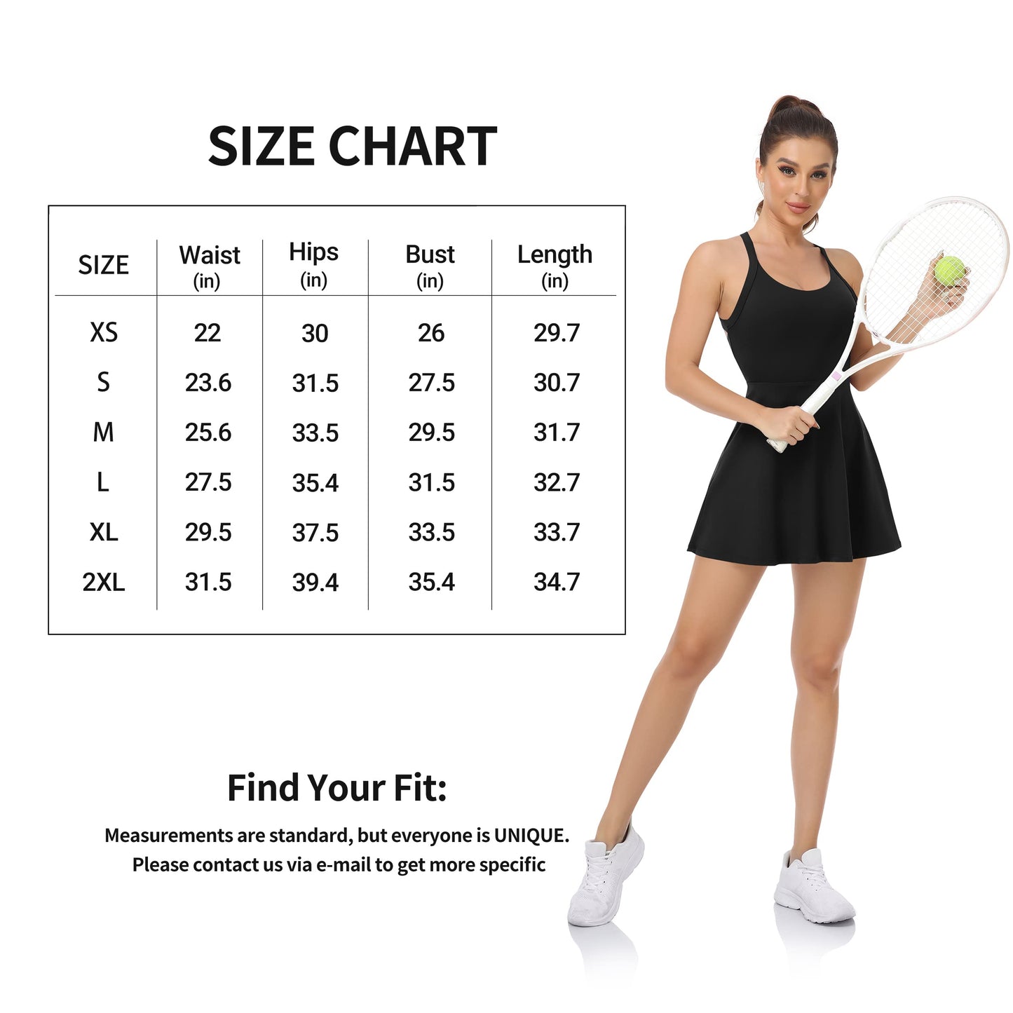 Womens Workout Tennis Dress with Built in Shorts and Bra Athletic Golf Activewear for Exercise, Black, Medium ๐ All In One Marketplace Canada