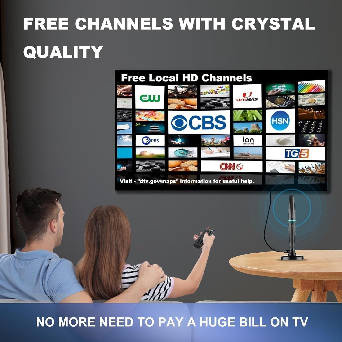 TV Antenna Indoor, Antenna for Smart TV, Support 4K 1080p with Signal Booster for Local Channels, 320 Miles Long Range Reception - 18ft (Dark Grey) ๐ All In One Marketplace Canada