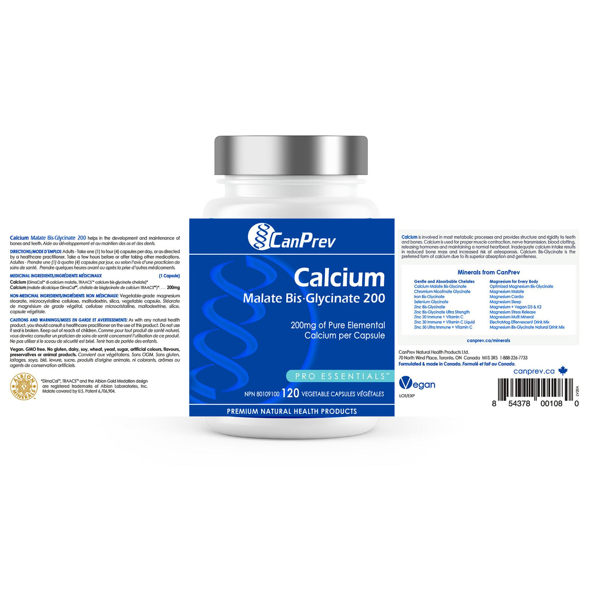 CanPrev Calcium Malate Bis-Glycinate Supplement, 120 Capsules 120-Day Supply - Therapeutic 200mg Elemental - Ideal for Healthy Bones, Teeth, Muscle Cramps and Promote Relaxation - Vegan and Non-GMO ๐ All In One Marketplace Canada