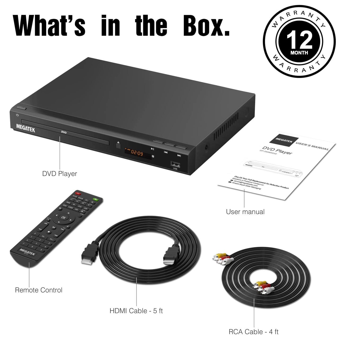 MEGATEK Region-Free HDMI DVD Player for TV, Compact CD/DVD Player with USB Port, Plays All Region DVDs & Multi Formats, Metal Housing, HDMI/RCA Cables & Remote Included 🍁 All In One Marketplace Canada