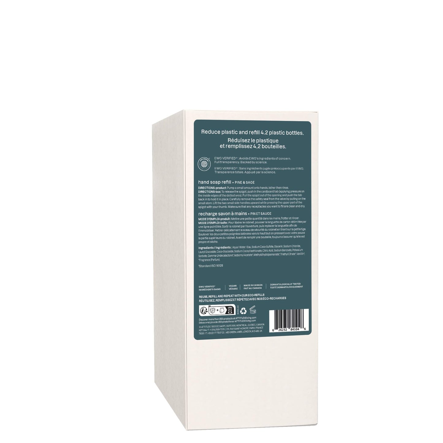 ATTITUDE Liquid Hand Soap Refill, EWG Verified, Made in Canada, Plant and Mineral-Based, Vegan Personal Care Products, Pine & Sage Scent, 2 L π All In One Marketplace Canada