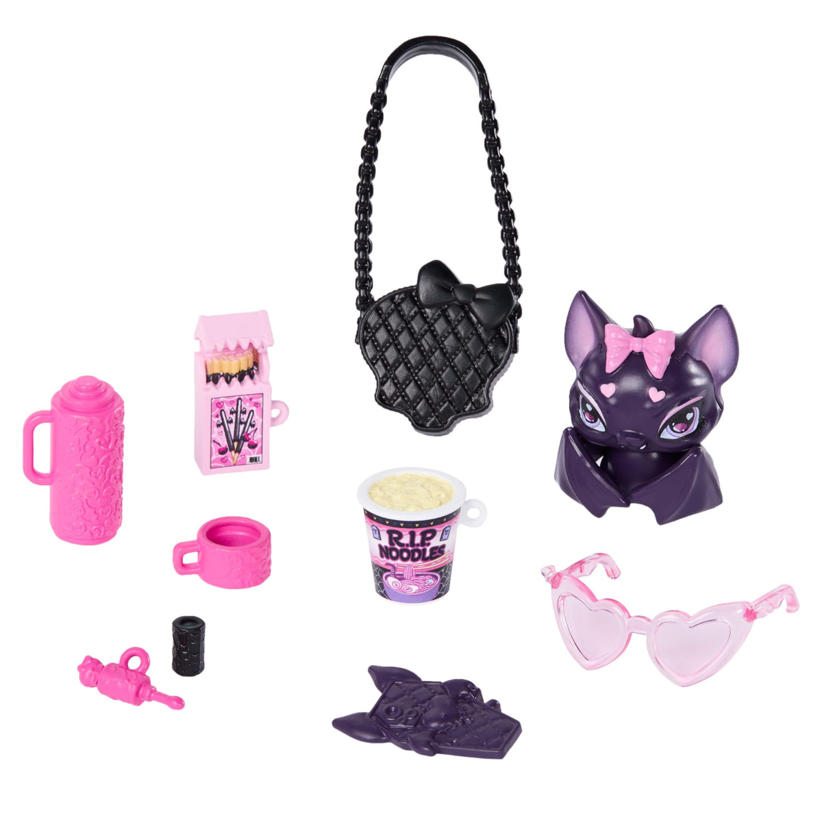 Monster High Doll, Draculaura in Pink Bow Dress and Black Cardigan with Pet Bat Count Fabulous and 7 Accessories Like Ramen, Lipstick and Purse ๐ All In One Marketplace Canada