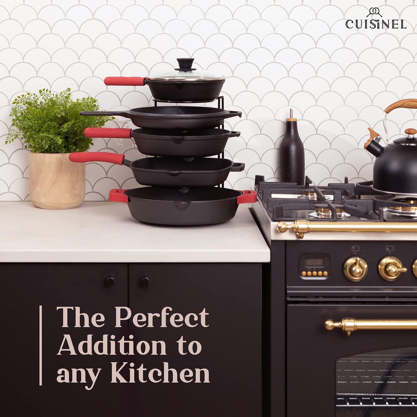 Heavy Duty Pan Organizer, 5 Tier Rack - Holds up to 50 LB - For Cast Iron Skillets, Griddles, Pots - Durable Steel Construction - Space Saving Kitchen Storage - No Assembly Required - Black 12.2-Inch π All In One Marketplace Canada