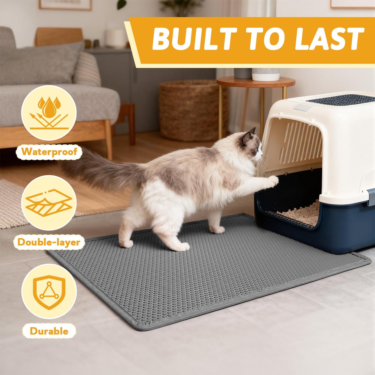 Pieviev Cat Litter Mat Trapper - 76 x 61cm Honeycomb Double Layer Tapis Litiere Chat -Traps Messes, Easy Clean and Durable (Gray) ๐ All In One Marketplace Canada