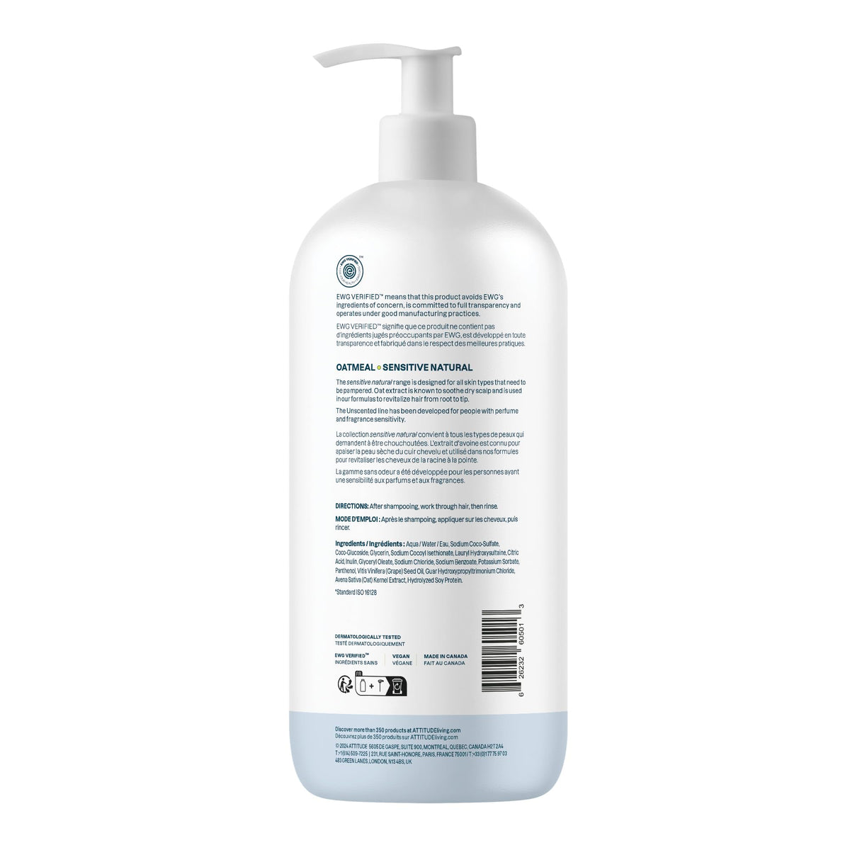 ATTITUDE Extra Gentle Hair Shampoo for Sensitive Dry Scalp, Made in Canada, EWG Verified, Soothing Oat, For Thin Hair, Vegan and Plant-Based, 946 mL š All In One Marketplace Canada