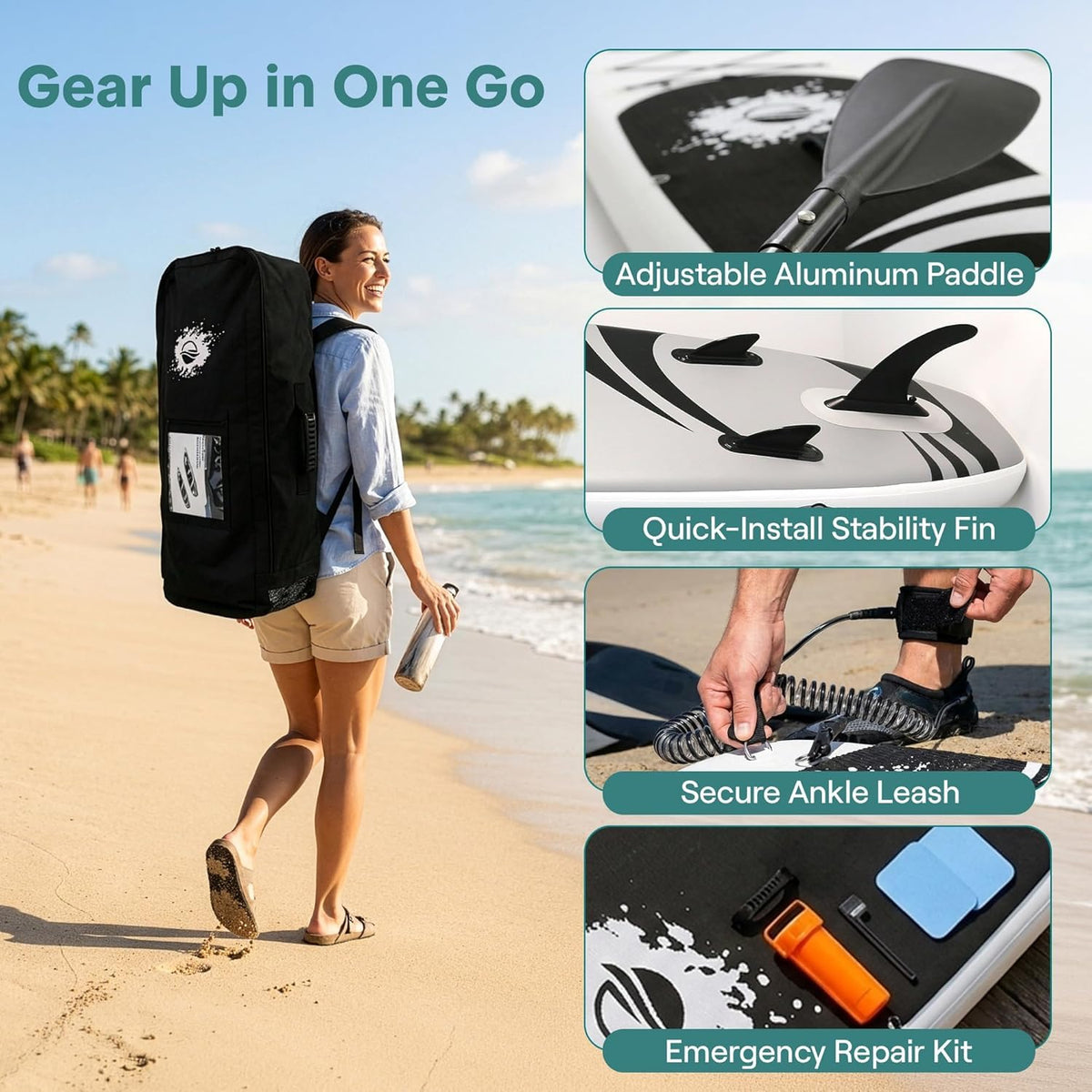 SereneLife 10'/10'6" Inflatable Stand Up Paddle Board with SUP Accessories, Inflatable SUP with Anti-Slip EVA Deck Pad, Wide Design Paddle Board for Adults and Youth π All In One Marketplace Canada