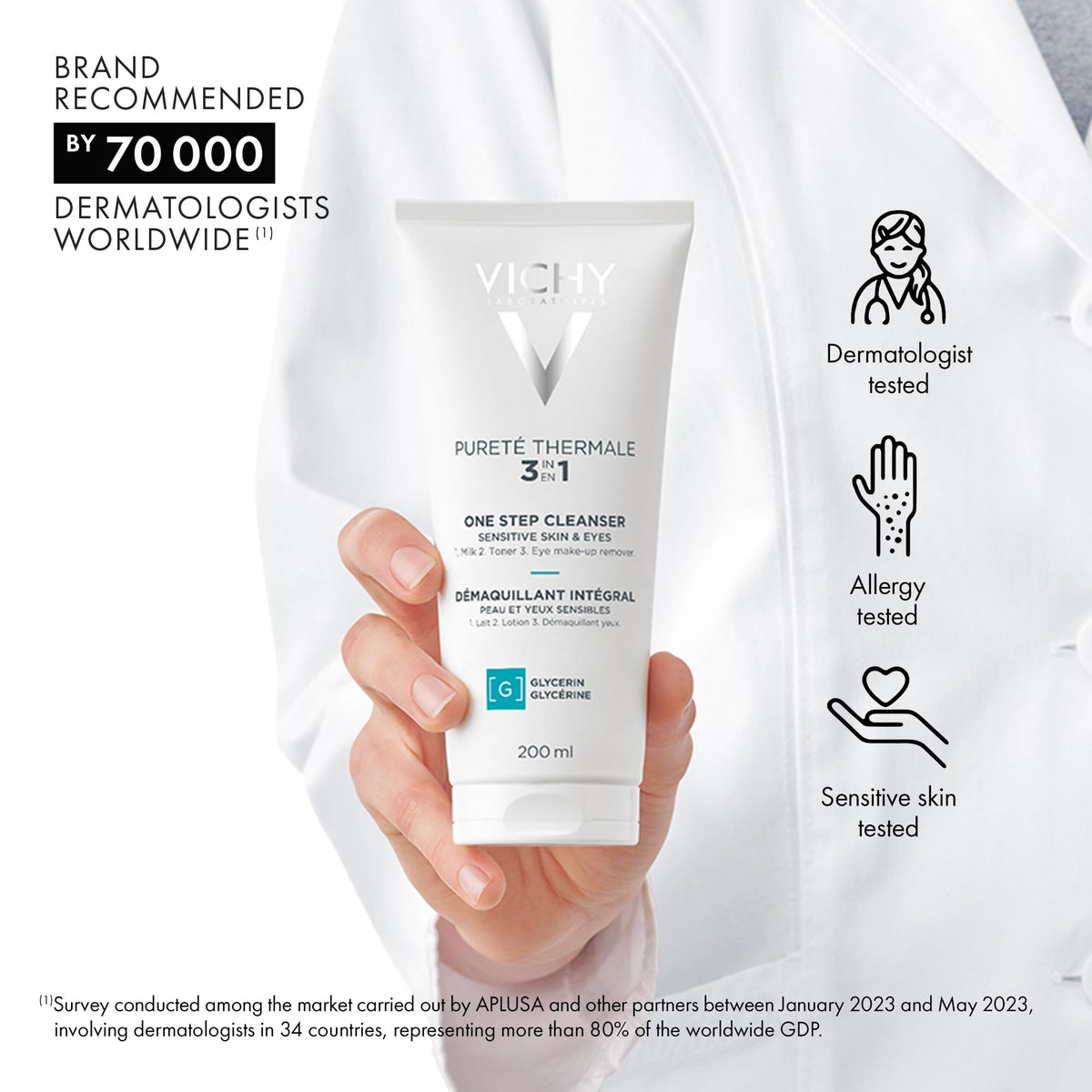 Vichy Gentle Facial Cleanser and Makeup Remover, Purete Thermal 3-in-1 Face Cleanser for Sensitive Skin, Hypoallergenic, Dermatologist Recommended, Paraben-Free, 200mL ๐ All In One Marketplace Canada