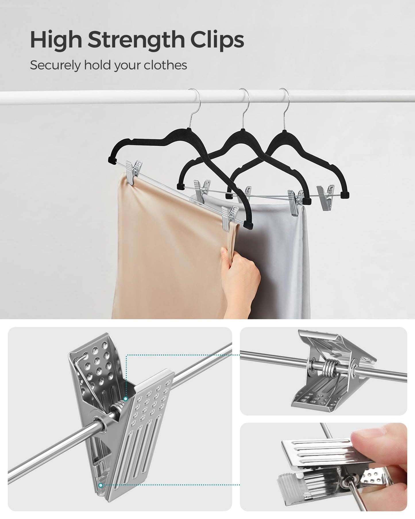 SONGMICS 30-Pack Pants Hangers, 42.5 cm Long Velvet Trousers Hangers with Adjustable Clips, Heavy-Duty, Non-Slip, Space-Saving for Pants, Skirts, Coats, Dresses, Tank Tops, Black UCRF12B30 ๐ All In One Marketplace Canada