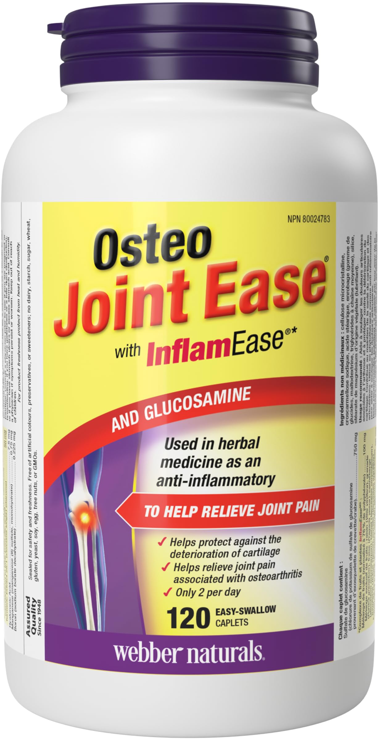 Webber Naturals Osteo Joint Ease with InflamEase and Glucosamine, Helps Ease Joint Pain Associated with Osteoarthritis, 120 Caplets ๐ All In One Marketplace Canada