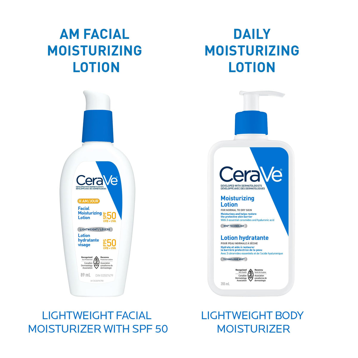 CeraVe AM Face Moisturizer SPF 50, Facial Moisturizing Lotion with Sunscreen, Hyaluronic Acid & Niacinamide, Broad Spectrum UVA+UVB Protection, No White Cast, Recommended by Dermatologists, 89mL ๐ All In One Marketplace Canada